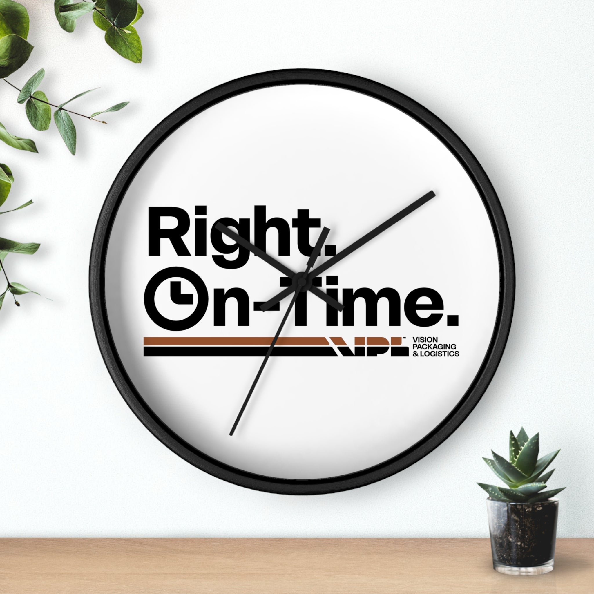 Right, On-Time. Branded Wall Clock — Modern Office Timepiece