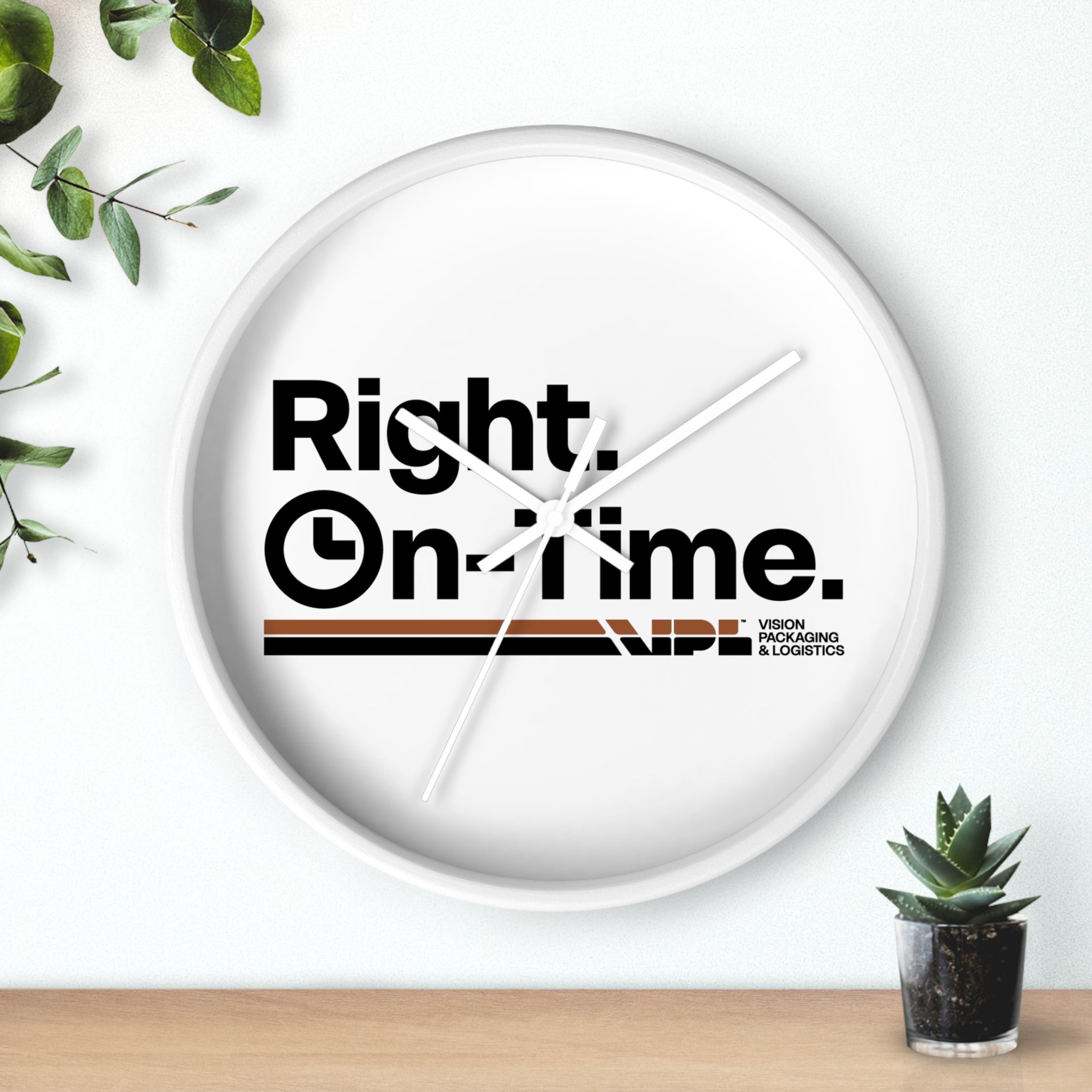 Right, On-Time. Branded Wall Clock — Modern Office Timepiece